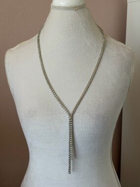 Vintage Silver-Tone Rhinestone Y-Necklace – Lariat Style Statement Piece